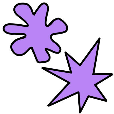 the 'bouba' and 'kiki' shapes, coloured light purple within the outlines.